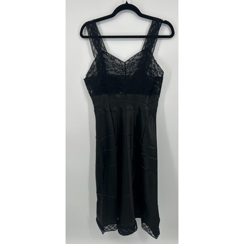 Vintage Heavenly Lingerie Fischer Silk Nightgown Slip Dress Lace Black M/L - Picture 2 of 6